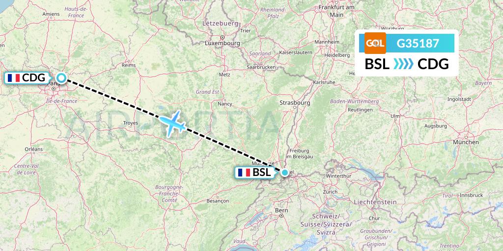 G35187 GOL Transportes Aeros Flight Map: Basel to Paris