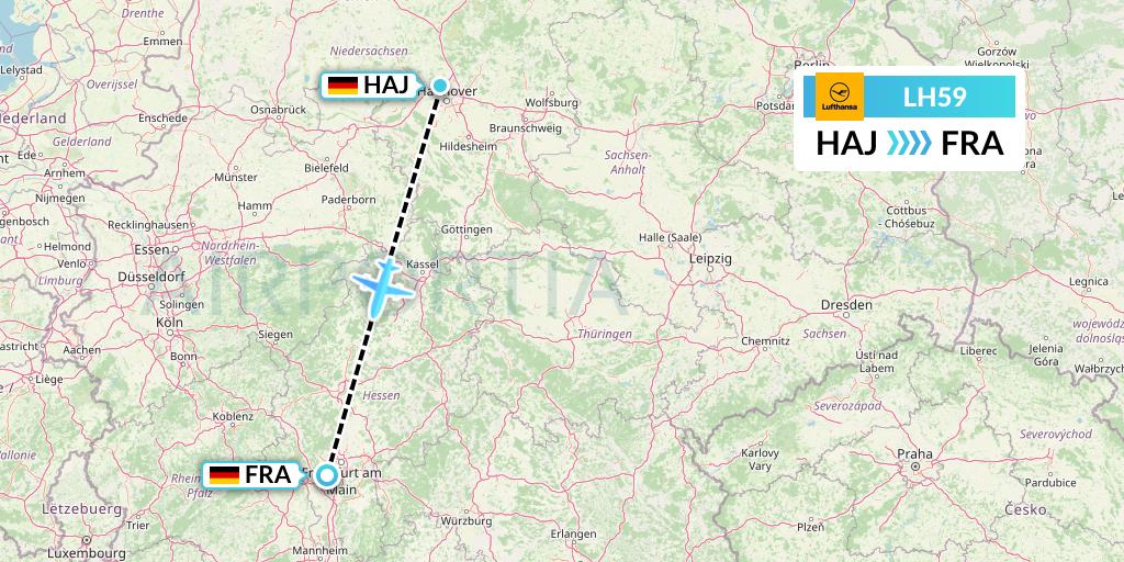 LH59 Lufthansa Flight Map: Hannover to Frankfurt
