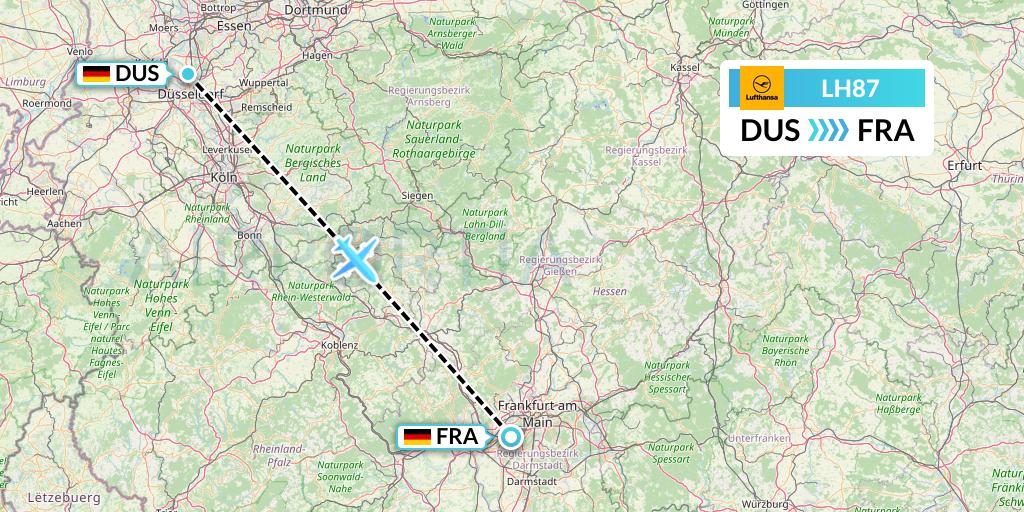 LH87 Lufthansa Flight Map: Dusseldorf to Frankfurt