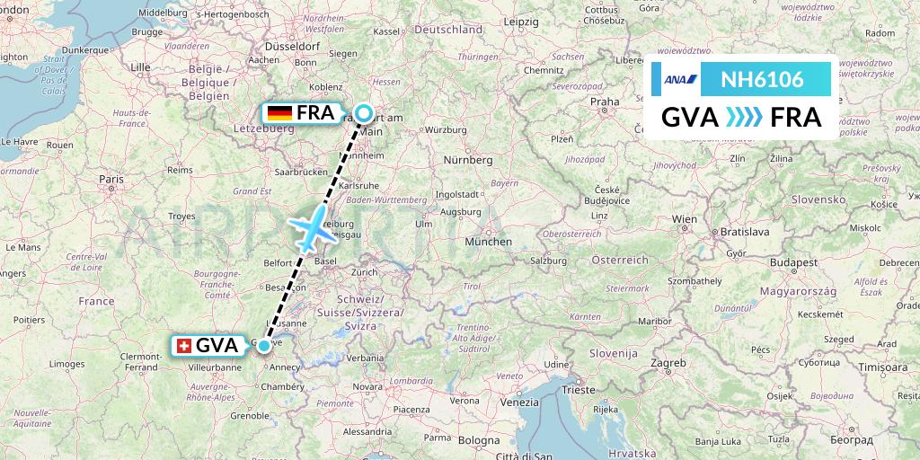 NH6106 All Nippon Airways Flight Map: Geneva to Frankfurt