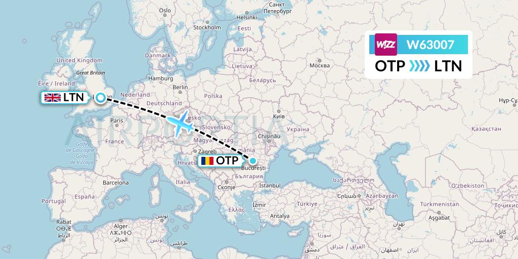 W63007 Wizz Air Flight Map: Bucharest to London