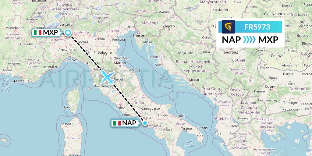 FR5973 Ryanair Flight Map: Naples to Milan