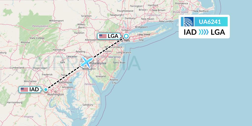 UA6241 United Airlines Flight Map: Washington to New York