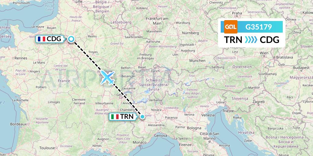 G35179 GOL Transportes Aeros Flight Map: Turin to Paris