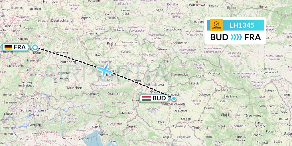 LH1345 Lufthansa Flight Map: Budapest to Frankfurt