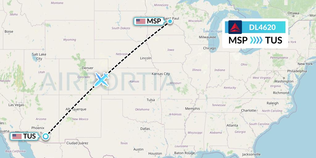 DL4620 Delta Air Lines Flight Map: Minneapolis to Tucson