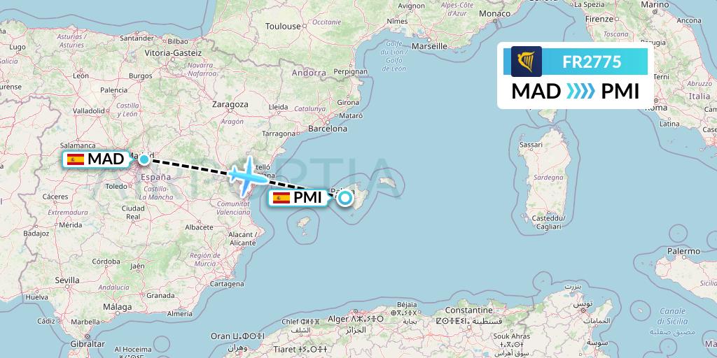 FR2775 Ryanair Flight Map: Madrid to Palma de Mallorca