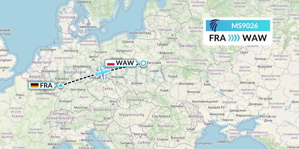 MS9026 EgyptAir Flight Map: Frankfurt to Warsaw