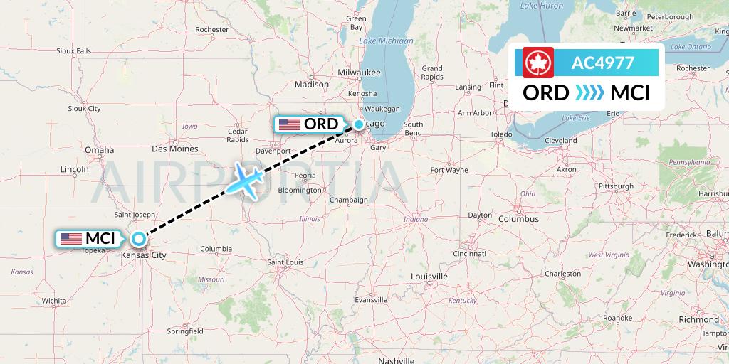 AC4977 Air Canada Flight Map: Chicago to Kansas City