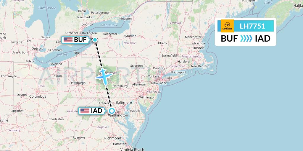 LH7751 Lufthansa Flight Map: Buffalo to Washington