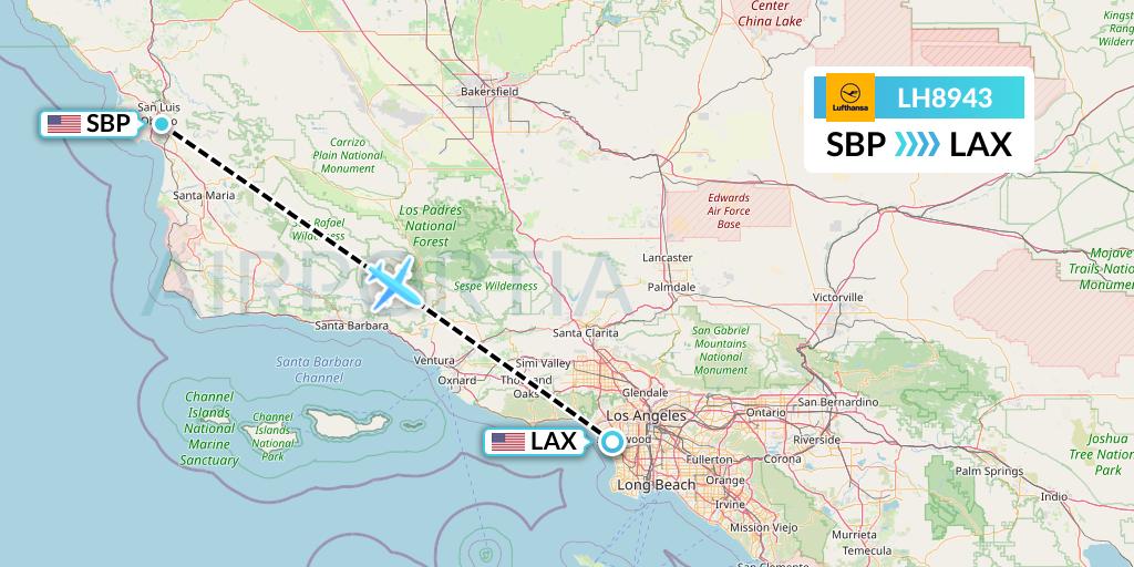 LH8943 Lufthansa Flight Map: San Luis Obispo to Los Angeles