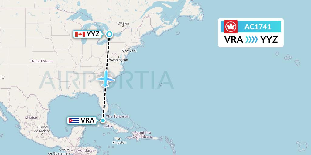 AC1741 Air Canada Flight Map: Varadero to Toronto