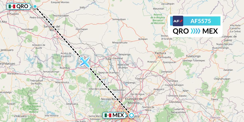 AF5575 Air France Flight Map: Queretaro to Mexico City