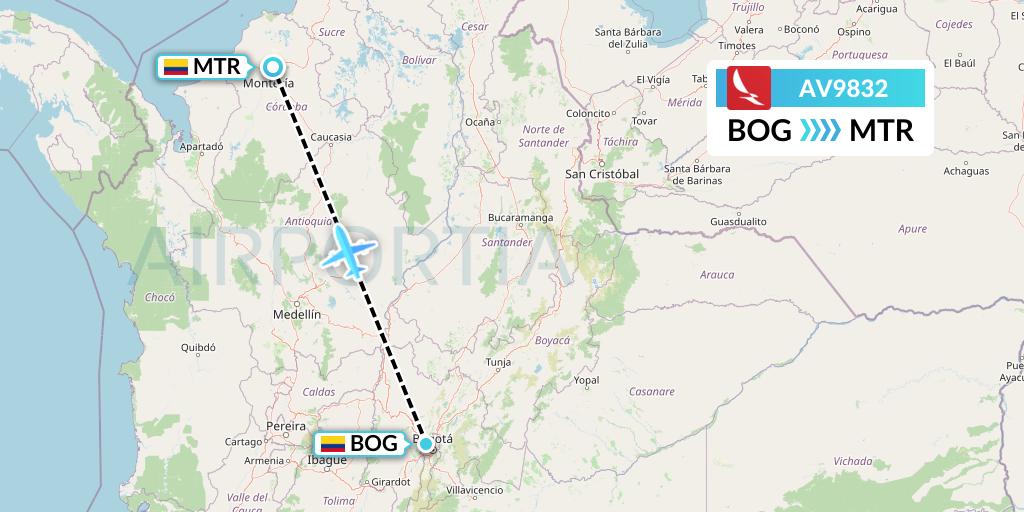 AV9832 Avianca Flight Map: Bogota to Monteria