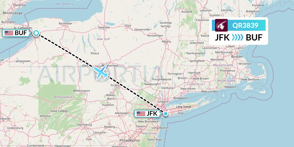 QR3839 Qatar Airways Flight Map: New York to Buffalo
