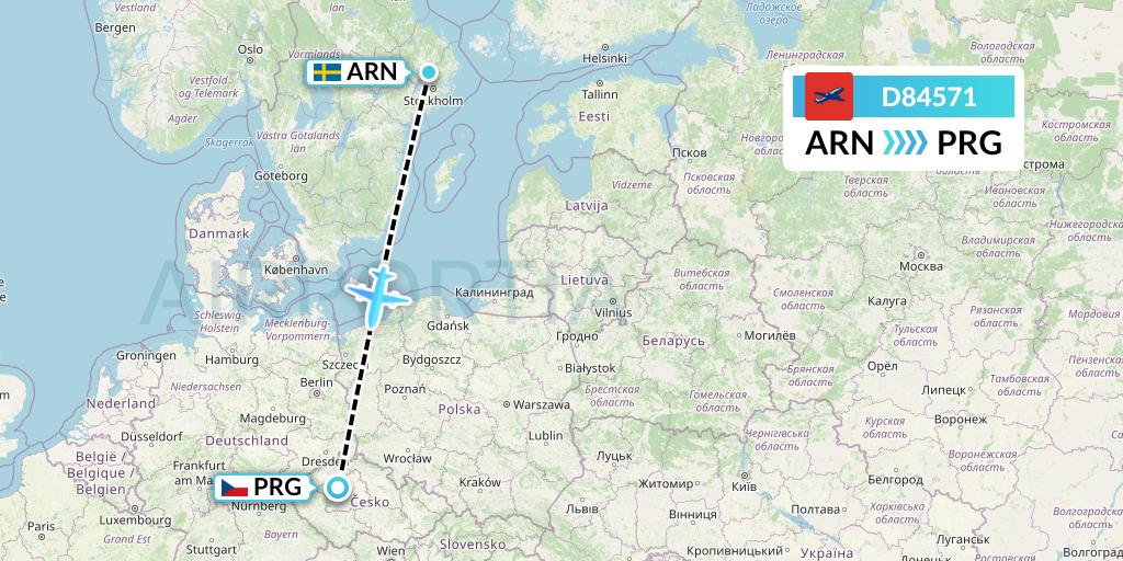 D84571 Norwegian Air International Flight Map: Stockholm to Prague