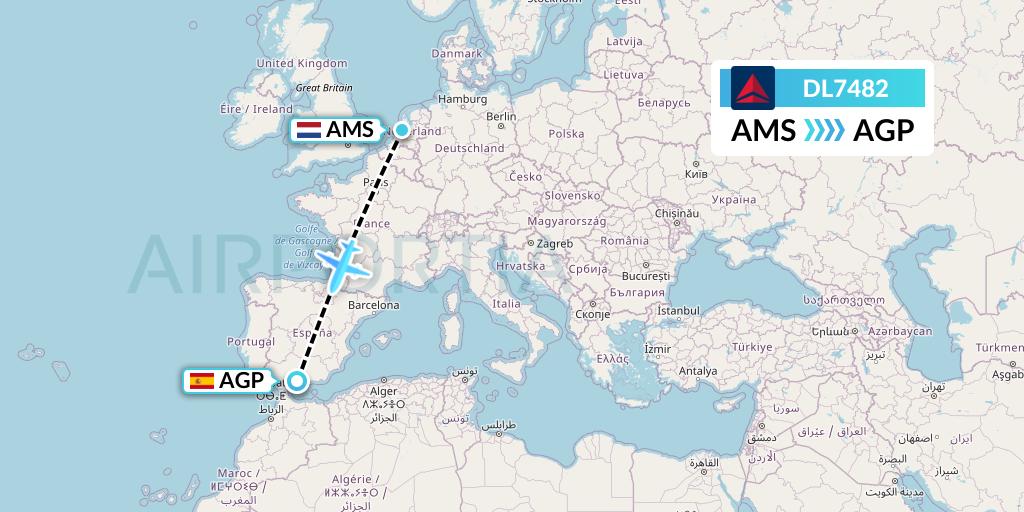 DL7482 Delta Air Lines Flight Map: Amsterdam to Malaga