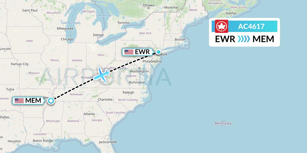 AC4617 Air Canada Flight Map: New York to Memphis