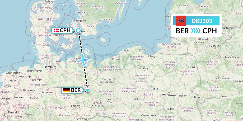 D83303 Norwegian Air International Flight Map: Berlin to Copenhagen
