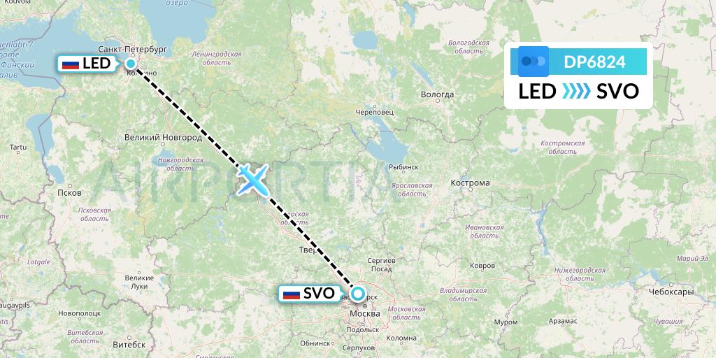 DP6824 Pobeda Flight Map: St. Petersburg to Moscow