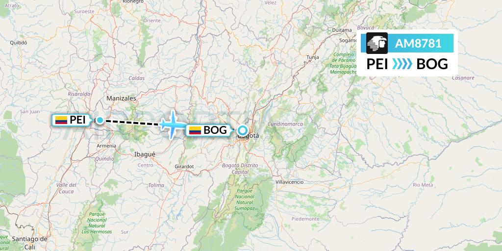 AM8781 Aeromexico Flight Map: Pereira to Bogota