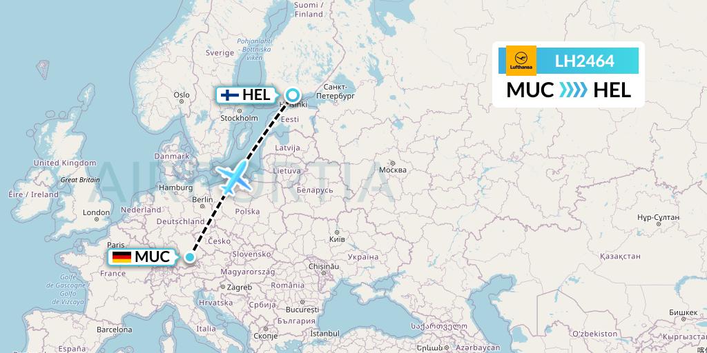 LH2464 Lufthansa Flight Map: Munich to Helsinki