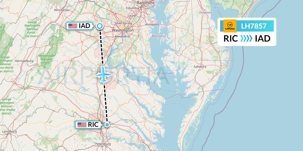 LH7857 Lufthansa Flight Map: Richmond to Washington