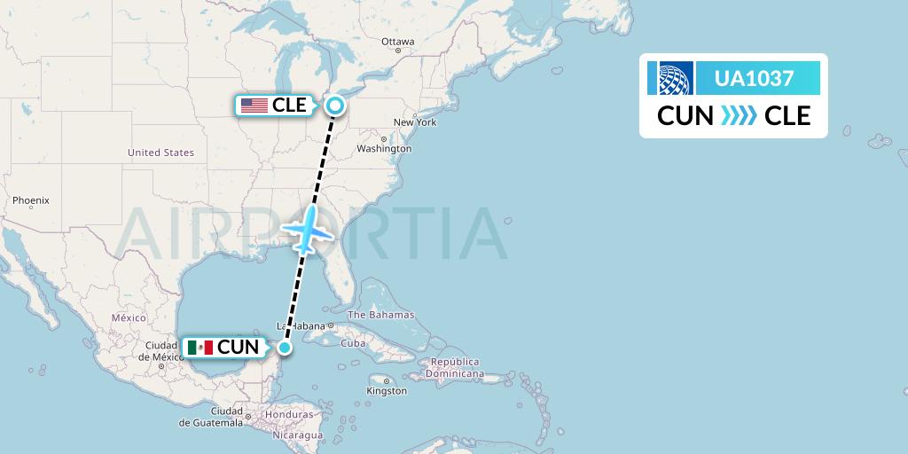 UA1037 United Airlines Flight Map: Cancun to Cleveland