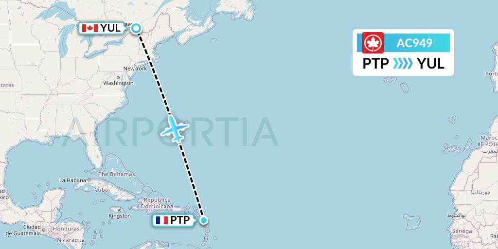 AC949 Air Canada Flight Map: Pointe-a-Pitre to Montreal