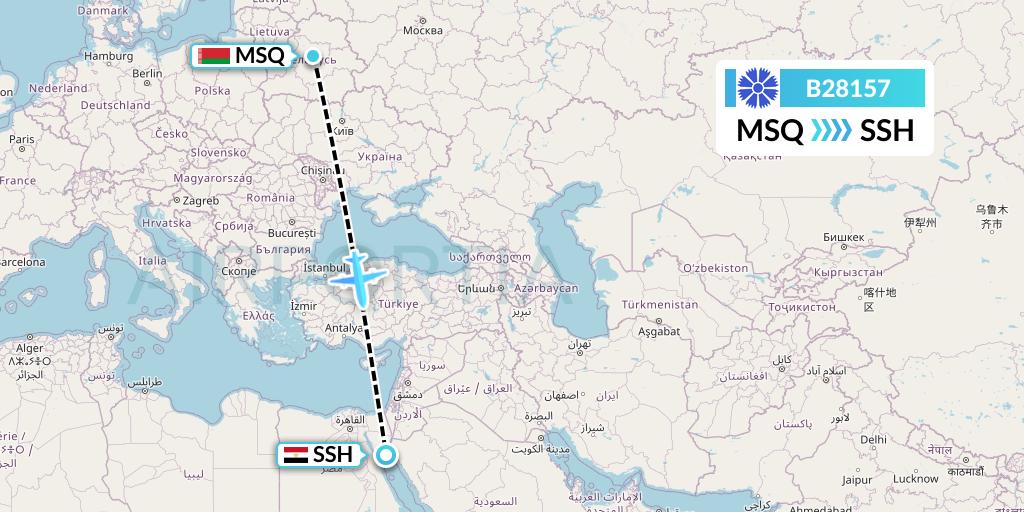 B28157 Belavia Flight Map: Minsk to Sharm el-Sheikh