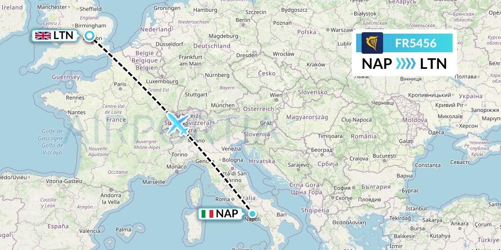 FR5456 Ryanair Flight Map: Naples to London