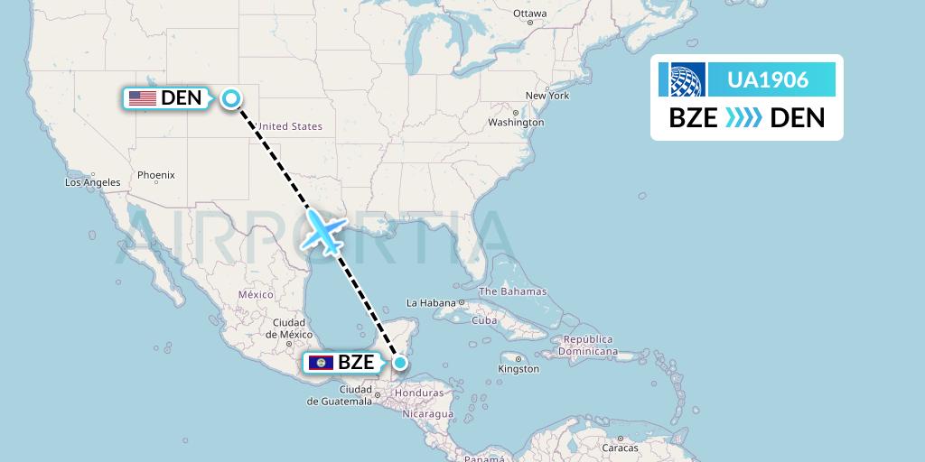 UA1906 United Airlines Flight Map: Belize City to Denver