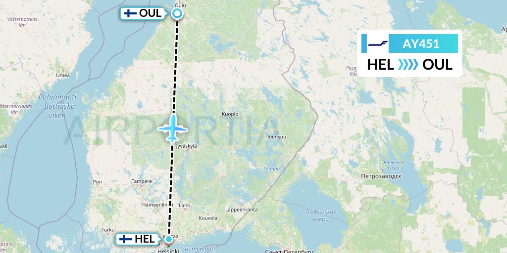 AY451 Finnair Flight Map: Helsinki to Oulu