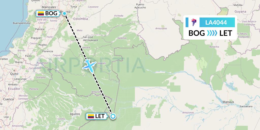 LA4044 LAN Airlines Flight Map: Bogota to Leticia