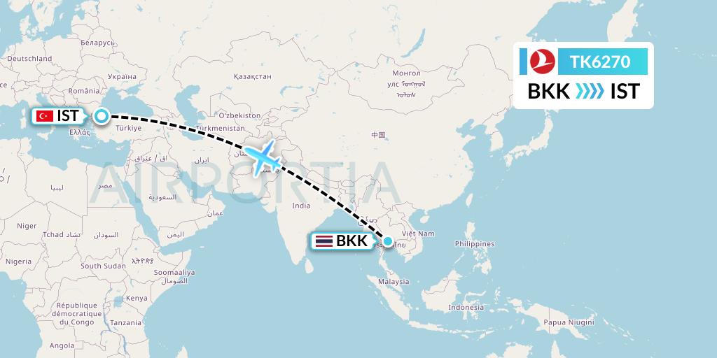 TK6270 Turkish Airlines Flight Map: Bangkok to Istanbul