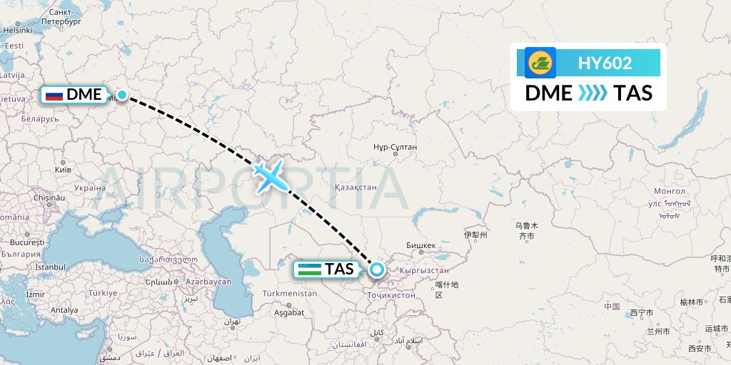 HY602 Uzbekistan Airways Flight Map: Moscow to Tashkent