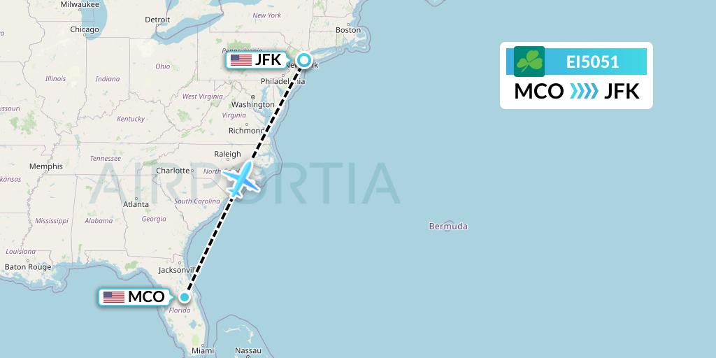 EI5051 Aer Lingus Flight Map: Orlando to New York
