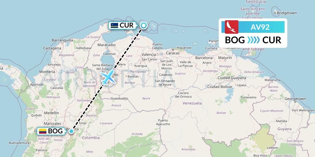 AV92 Avianca Flight Map: Bogota to Willemstad