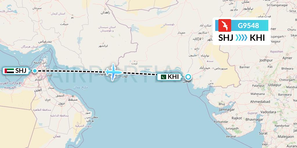 G9548 Air Arabia Flight Map: Sharjah to Karachi
