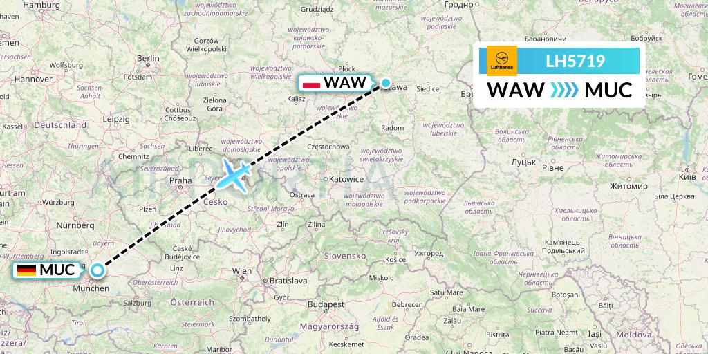 LH5719 Lufthansa Flight Map: Warsaw to Munich