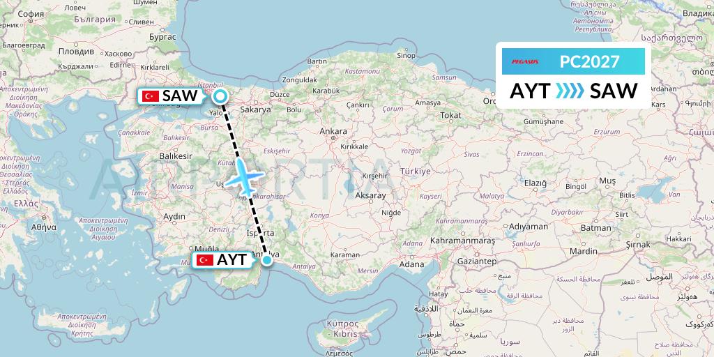 PC2027 Pegasus Airlines Flight Map: Antalya to Istanbul