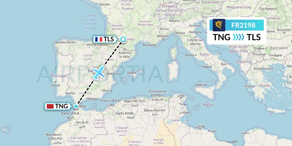 FR2198 Ryanair Flight Map: Tangier to Toulouse