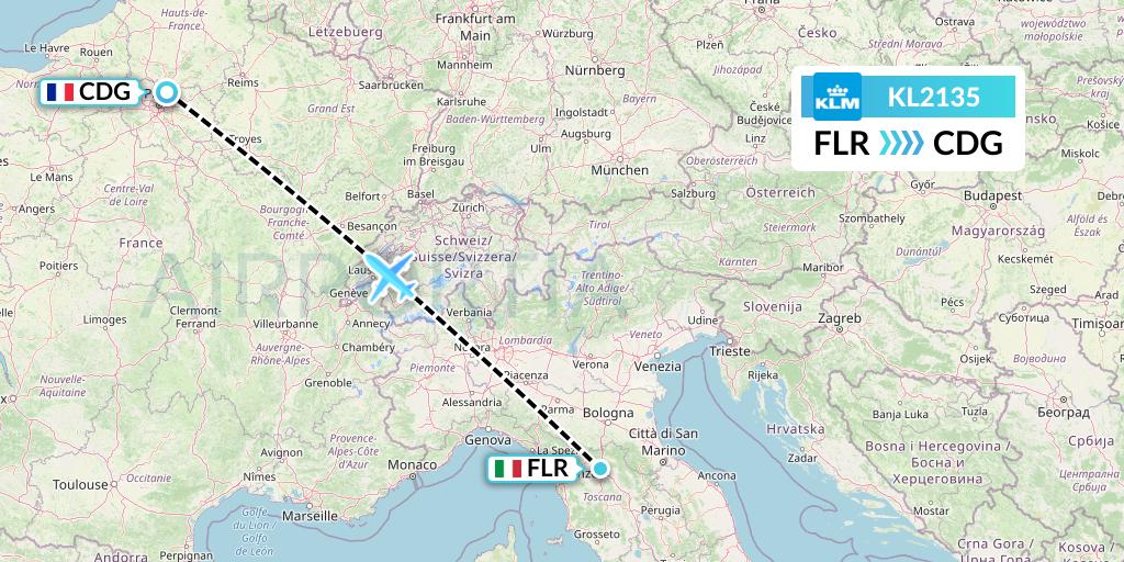 KL2135 KLM Flight Map: Florence to Paris