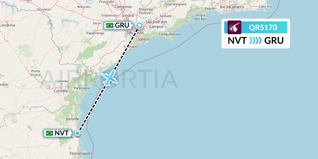 QR5170 Qatar Airways Flight Map: Navegantes to Sao Paulo