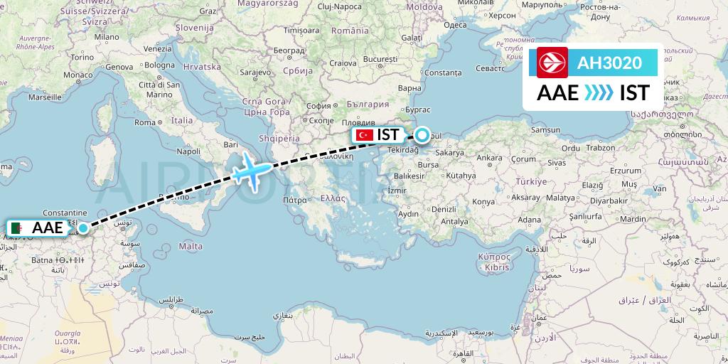 AH3020 Air Algerie Flight Map: Annaba to Istanbul