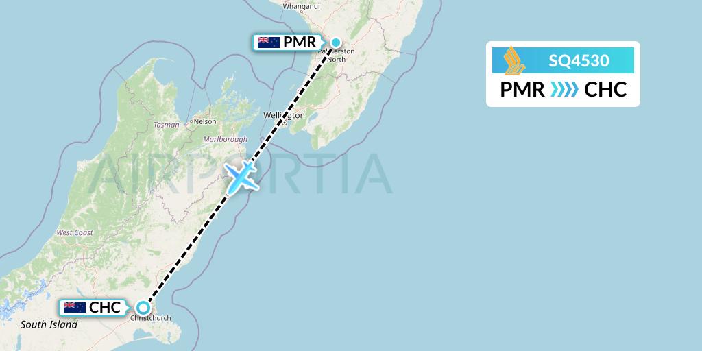 SQ4530 Singapore Airlines Flight Map: Palmerston North to Christchurch