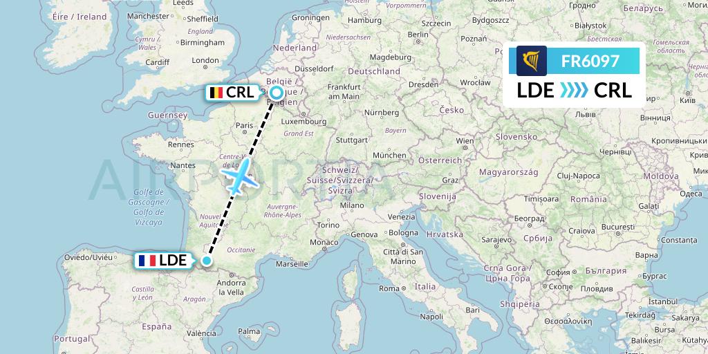 FR6097 Ryanair Flight Map: Tarbes to Brussels