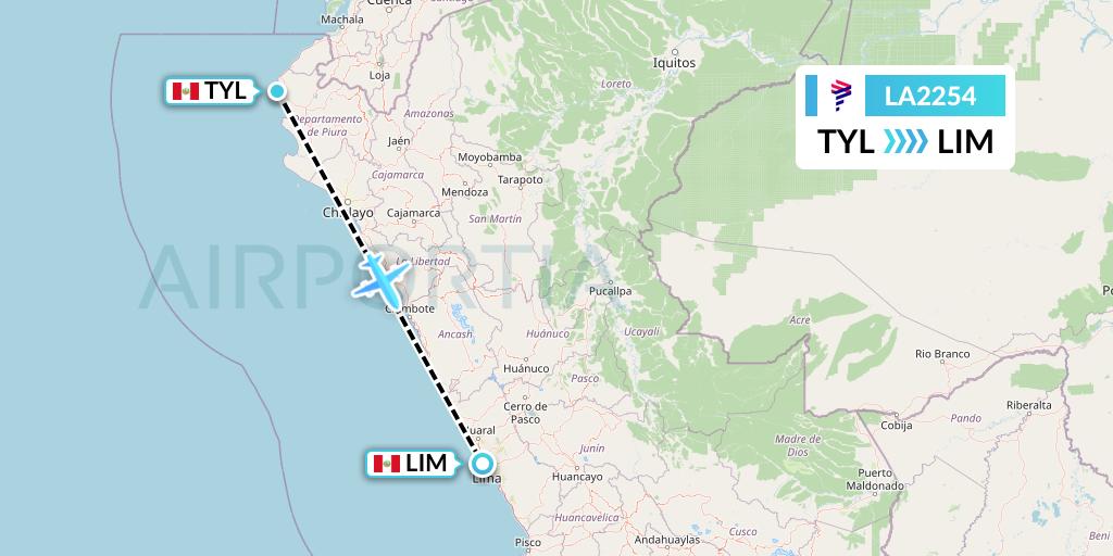 LA2254 LAN Airlines Flight Map: Talara to Lima