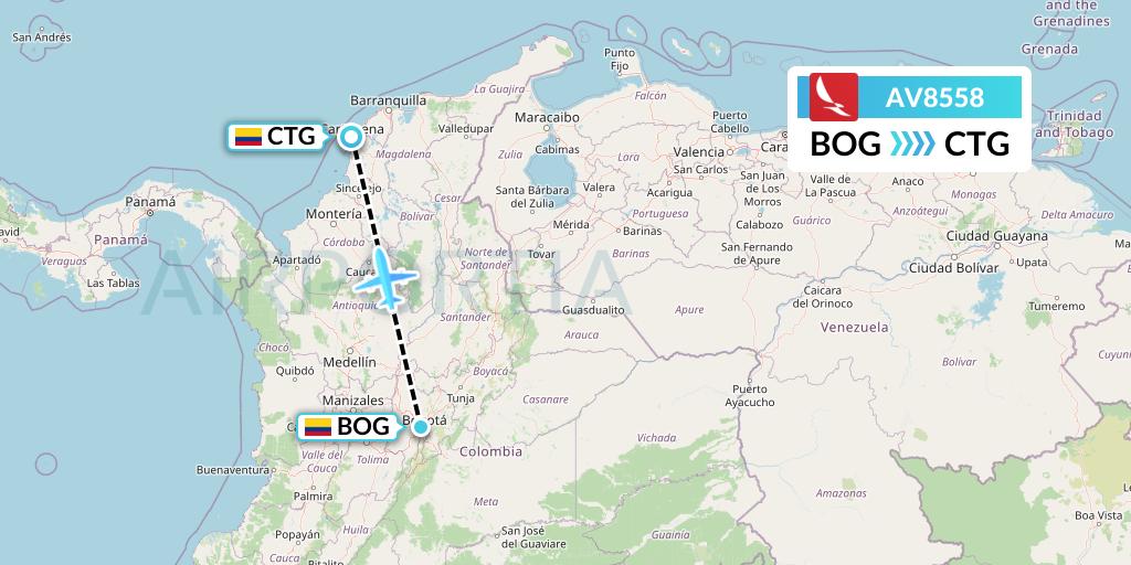 AV8558 Avianca Flight Map: Bogota to Cartagena