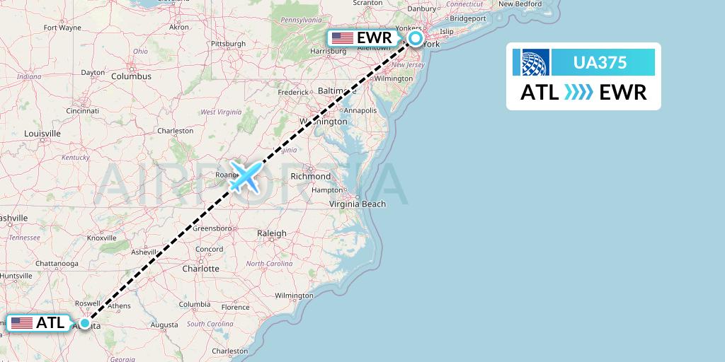 UA375 United Airlines Flight Map: Atlanta to New York